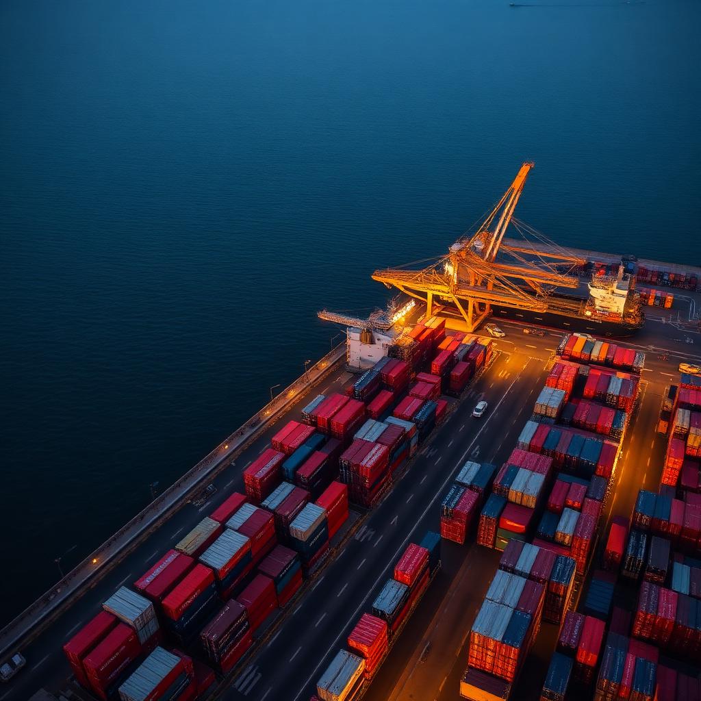 Port with shipping containers